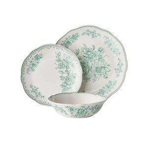 The Pioneer Woman Agatha 12 Piece Set Stoneware Dinnerware Green Floral Plates